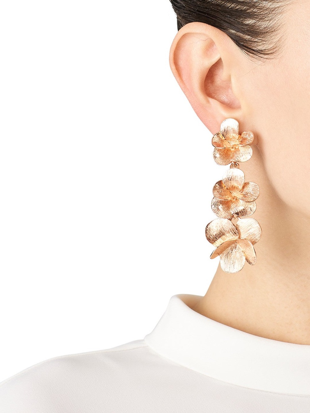 Oscar de la Renta Gold Floral Triple Drop Earrings